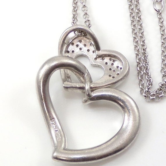 Sterling Silver 0.13ctw Diamond Double Heart Love… - image 3