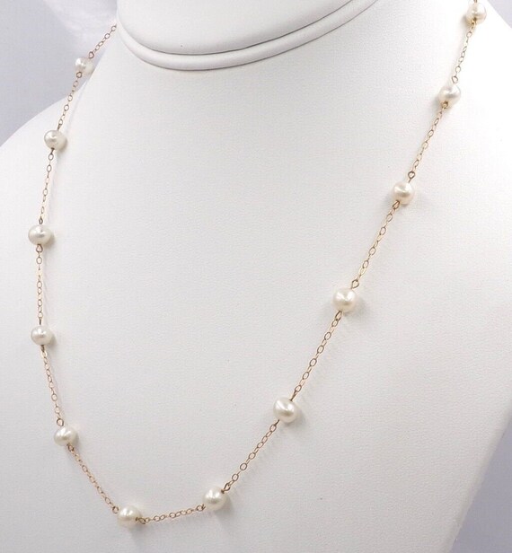 10K Yellow Gold 6mm Pearl Station Chain Necklace … - image 1