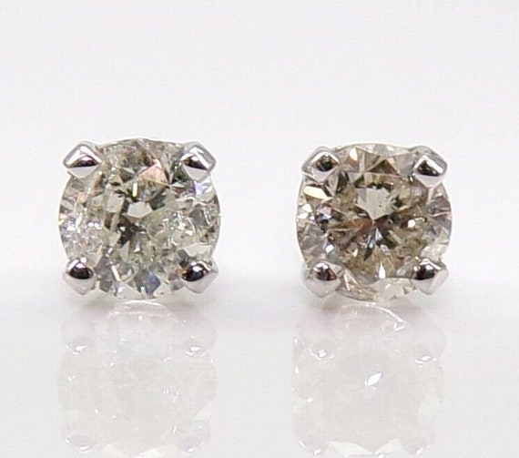 14K White Gold 0.50ctw Diamond Solitaire Stud Ear… - image 2