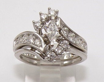 14K White Gold 1.00ctw Marquise Diamond Engagement Ring Wedding Band Set LNC2