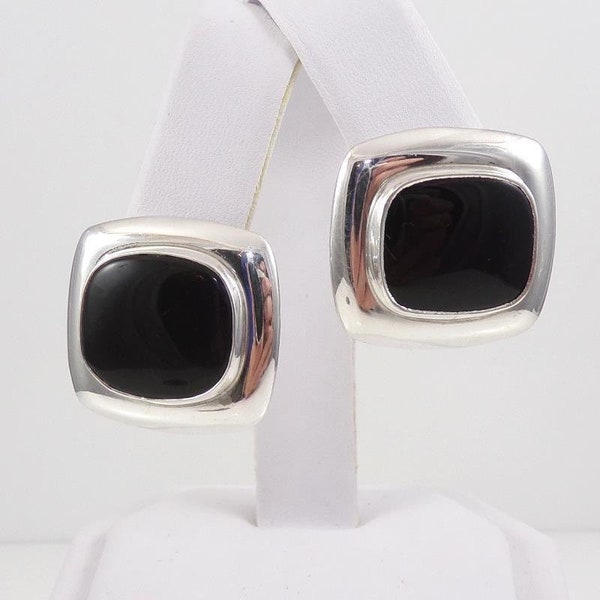 Great Falls Metal Works Sterling Silver Black Onyx Drop Modernist Earrings LHB4