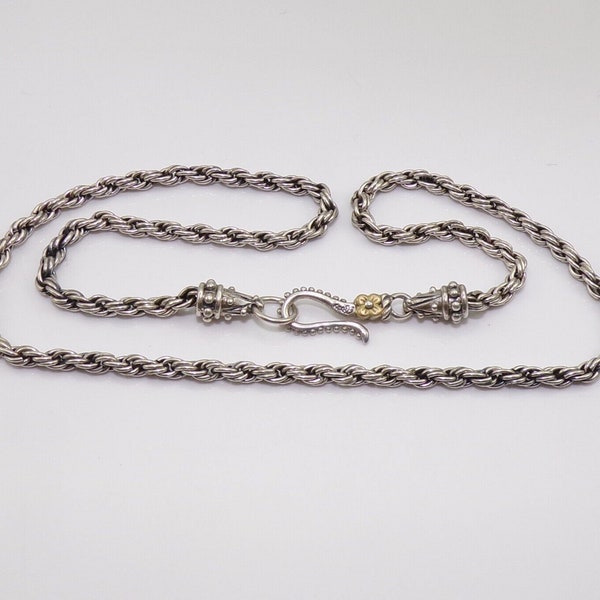 Barbara Bixby Sterling Silver & 18K Gold Rope Hook Chain Necklace 16" LML2