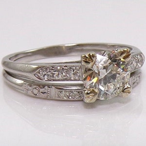Anitque Platinum European Cut Diamond 1.00ctw Engagement Wedding Ring Set FZZ