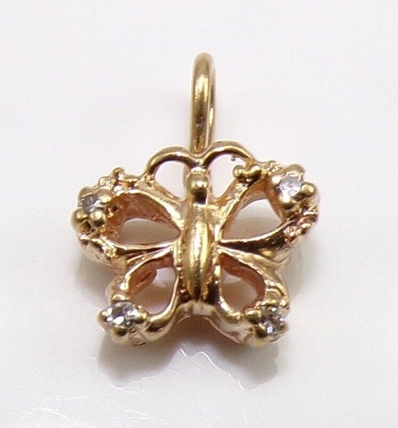 10K Yellow Gold 3D PETITE Butterfly Diamond Penda… - image 1