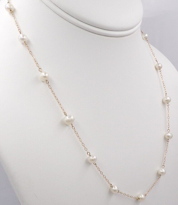 10K Yellow Gold 6mm Pearl Station Chain Necklace … - image 4