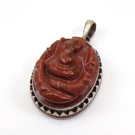 Heavy 18gr Sterling Silver Carved Red Brown Golds… - image 1