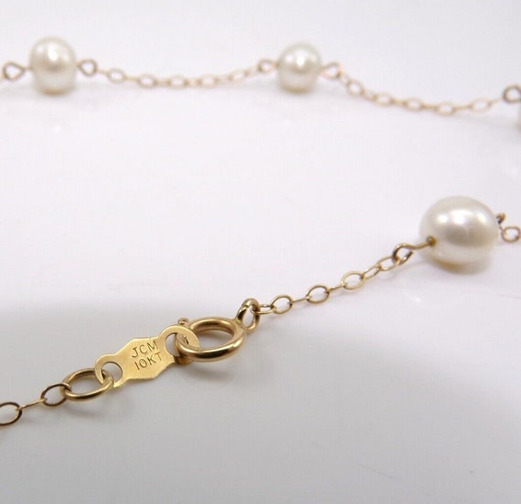 10K Yellow Gold 6mm Pearl Station Chain Necklace … - image 5