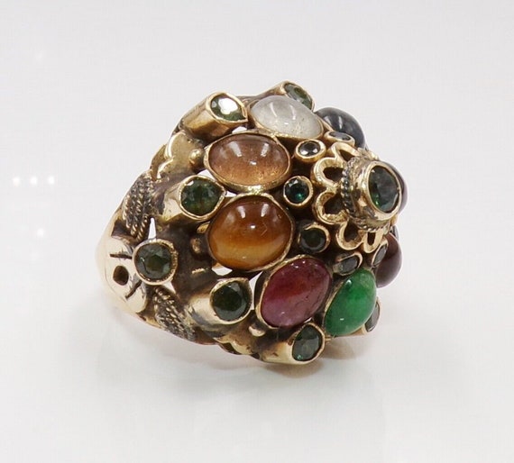 VTG 14K Yellow Gold Thai Princess Multi Color Gem… - image 5