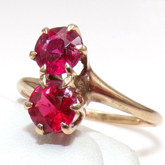 Vtg Antique Victorian Toi Et Moi Pink Tourmaline … - image 1