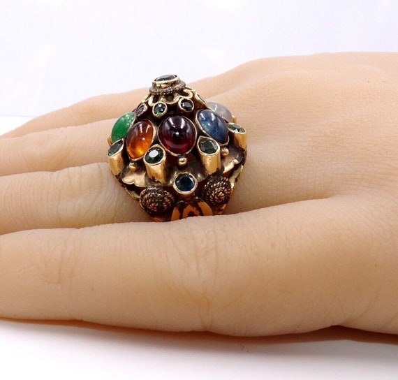 VTG 14K Yellow Gold Thai Princess Multi Color Gem… - image 3