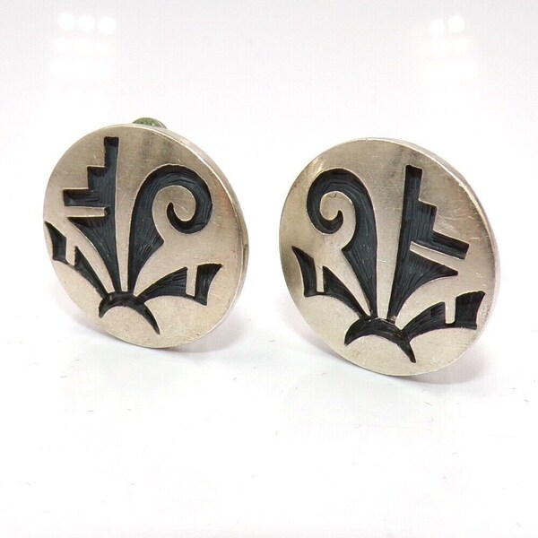 Lawrence Saufkie Native American Hopi Sterling Silver Clip On Earrings LLG5