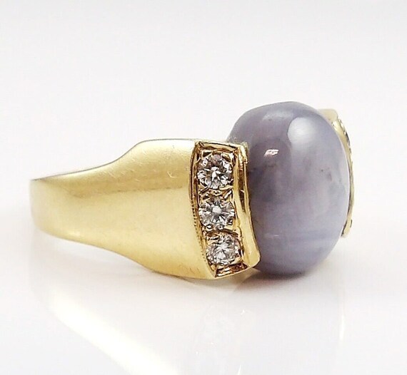 14K Yellow Gold Natural Blue Gray Star Sapphire &… - image 2