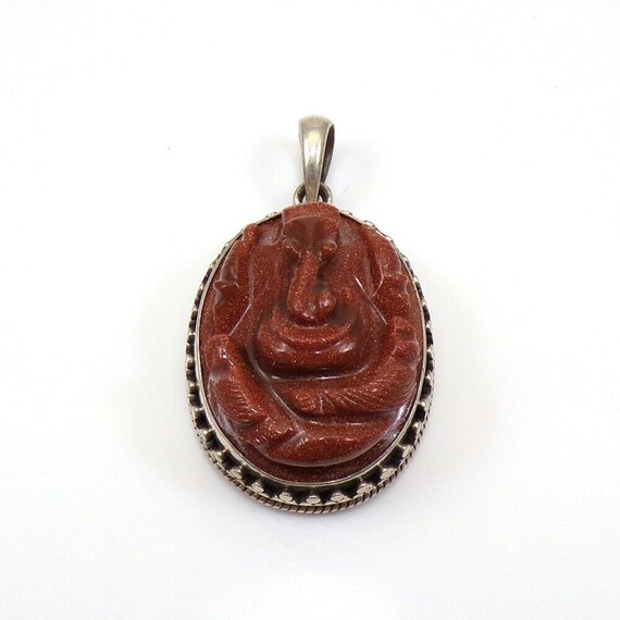 Heavy 18gr Sterling Silver Carved Red Brown Golds… - image 2