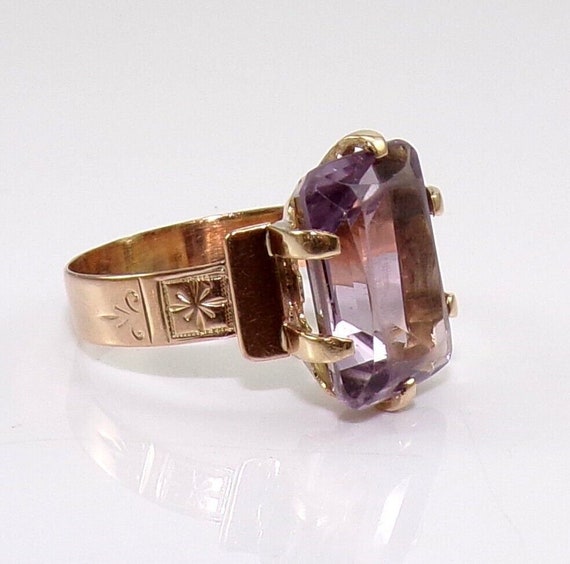 Vtg Antique Victorian 14K Rose Gold Amethyst Ring… - image 4