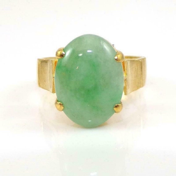 Vintage Chinese Green Jade Pure 24K Yellow Gold R… - image 2