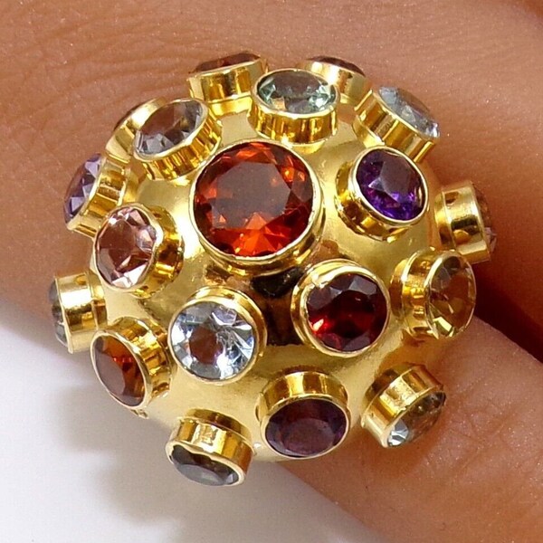 LARGE* Vtg H. Stern Sputnik Multi Color Gemstone 18K Yellow Gold Ring Sz 7 LMA2