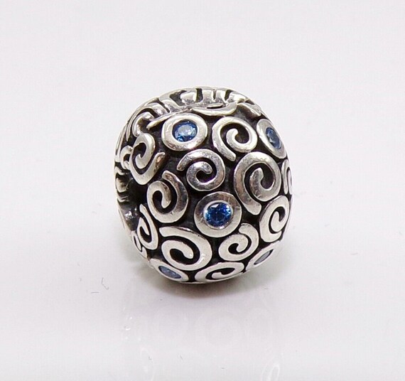 Authentic Pandora 790962CZB Silver Blue Stone Water Swirls Clip Charm FZZ