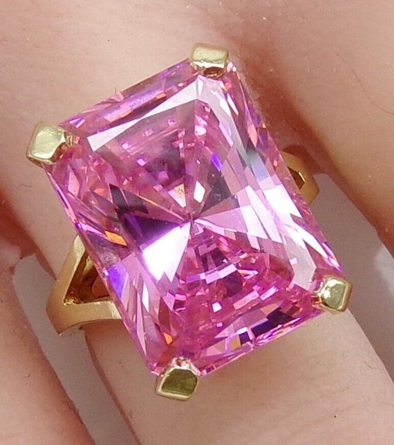 10K Yellow Gold Radiant Cut Pink Ice Gemstone Solitaire Ring Size