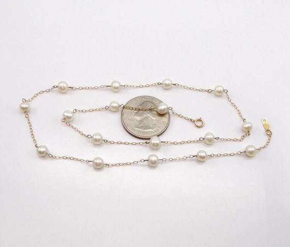 10K Yellow Gold 6mm Pearl Station Chain Necklace … - image 6