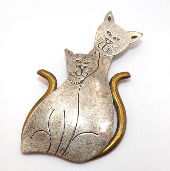 Taxco Large Vtg 13.1G Sterling Silver Cat Feline … - image 1