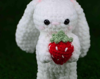 Häkeln Hase, Erdbeerhase, Häkeln Spielzeug, Amigurumi, Handwerk, Stofftier, Baby-Dusche-Geschenke, Weihnachtsgeschenk, Hase, Geburtstag, handgemacht