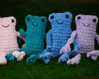 Häkeln Frösche, langbeinige Frosch, Häkeln Spielzeug, Amigurumi, Kuscheltier, Baby-Dusche-Geschenke, Urlaub Geschenke, handgemacht, Frosch Plushie, Kunsthandwerk, Frosch