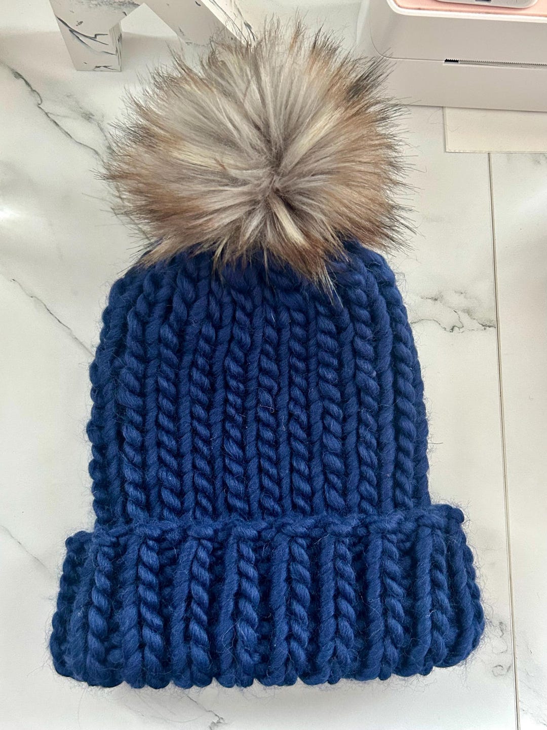 Women\'s French Style Double Layer Warm and Soft Knitted Beanie Hat Navy Blue Navy cashmere beanie hat for women main image 2