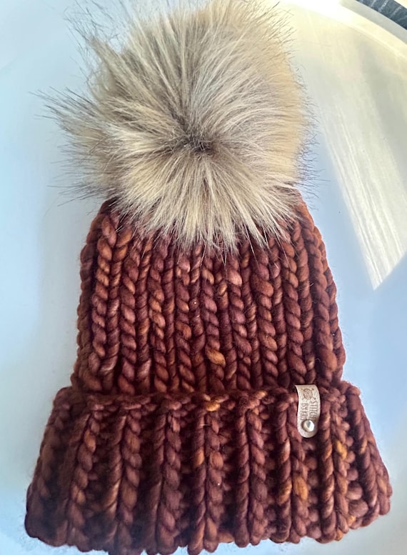 Women\'s French Style Double Layer Warm and Soft Knitted Beanie Hat Orange Brown French Connection Women main image 2