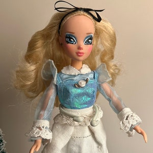 Custom Alice in Wonderland Doll with Blue Dress and White Lace Accents
