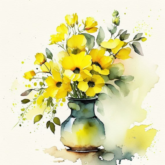 水彩画の花瓶のクリップアート：高解像度PNG（デジタルダウンロード
