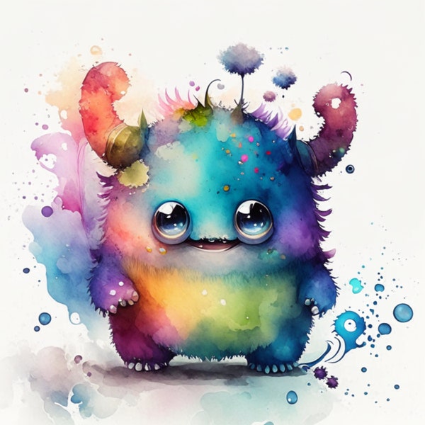 Cute Monster Clipart | 300dpi High Resolution | PNG Graphics | Instant Download for Commercial Use | Watercolor Cute Monster Clipart 