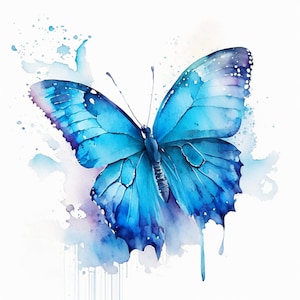 Watercolor Blue Butterfly Clipart: PNG Graphics (Digital Download)