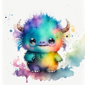 Cute Baby Monster Clipart | 300dpi High Resolution | PNG Graphics | Instant Download for Commercial Use | Watercolor Baby Monster Clipart