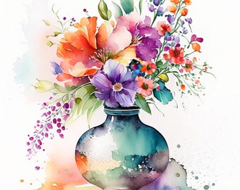 水彩画の花瓶のクリップアート：高解像度PNG（デジタルダウンロード