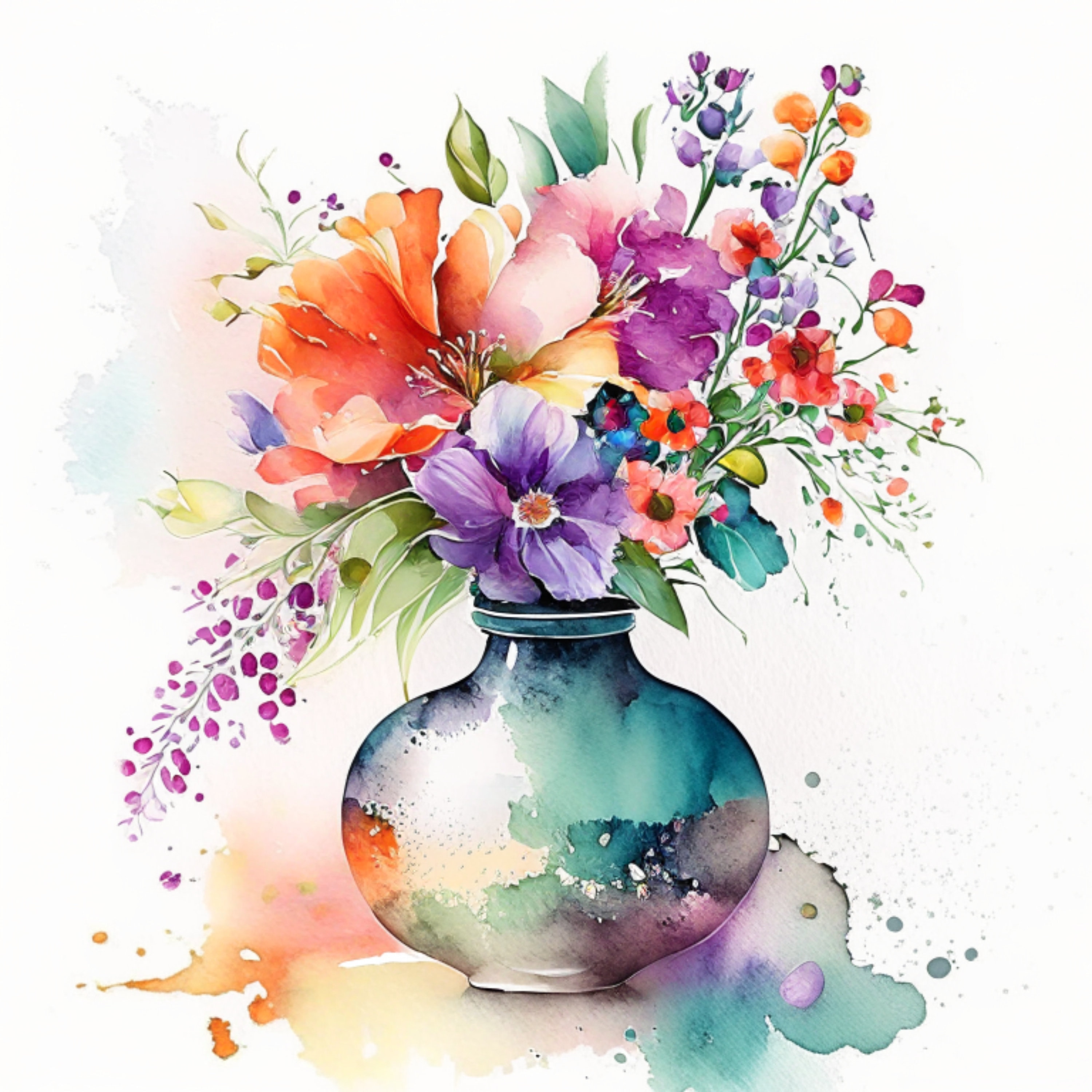 水彩画の花瓶のクリップアート：高解像度PNG（デジタルダウンロード