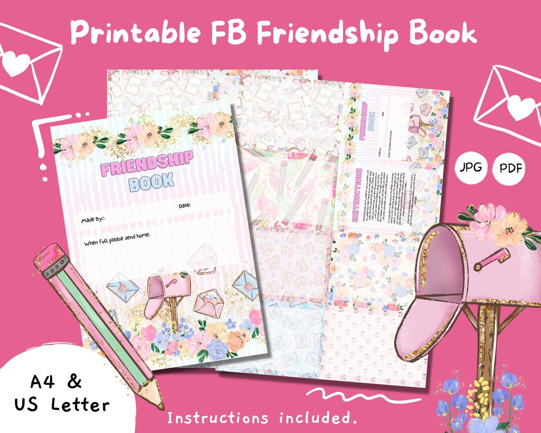 Printable Penpal FB Friendship Book Instant Digital Download Snail Mail Stationery Happy Mail ...