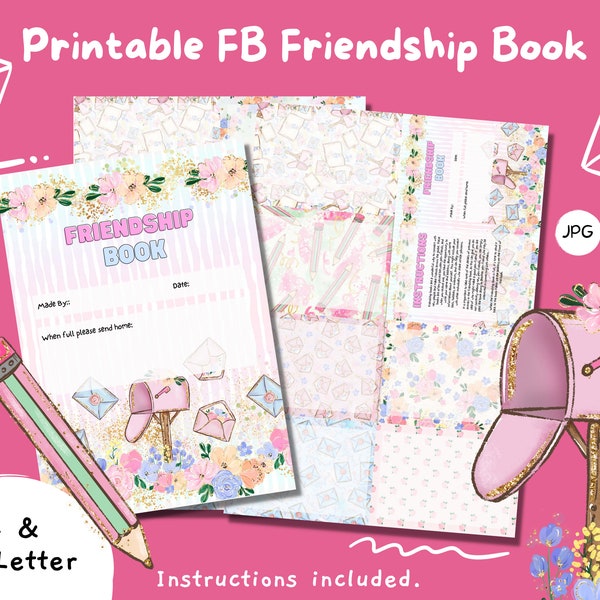 Printable Penpal FB Friendship Book | Instant Digital Download | Snail Mail | Stationery | Happy Mail | Pen Pal | Snail Mail | Flat Mail