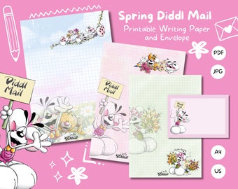 Frühlings-Diddl-Mail | 3 Designs & Umschlag | Süße Schneckenpost | Druckbares Briefpapier für Brieffreunde | Digitaler Sofort-Download | Journal-Notizpapier