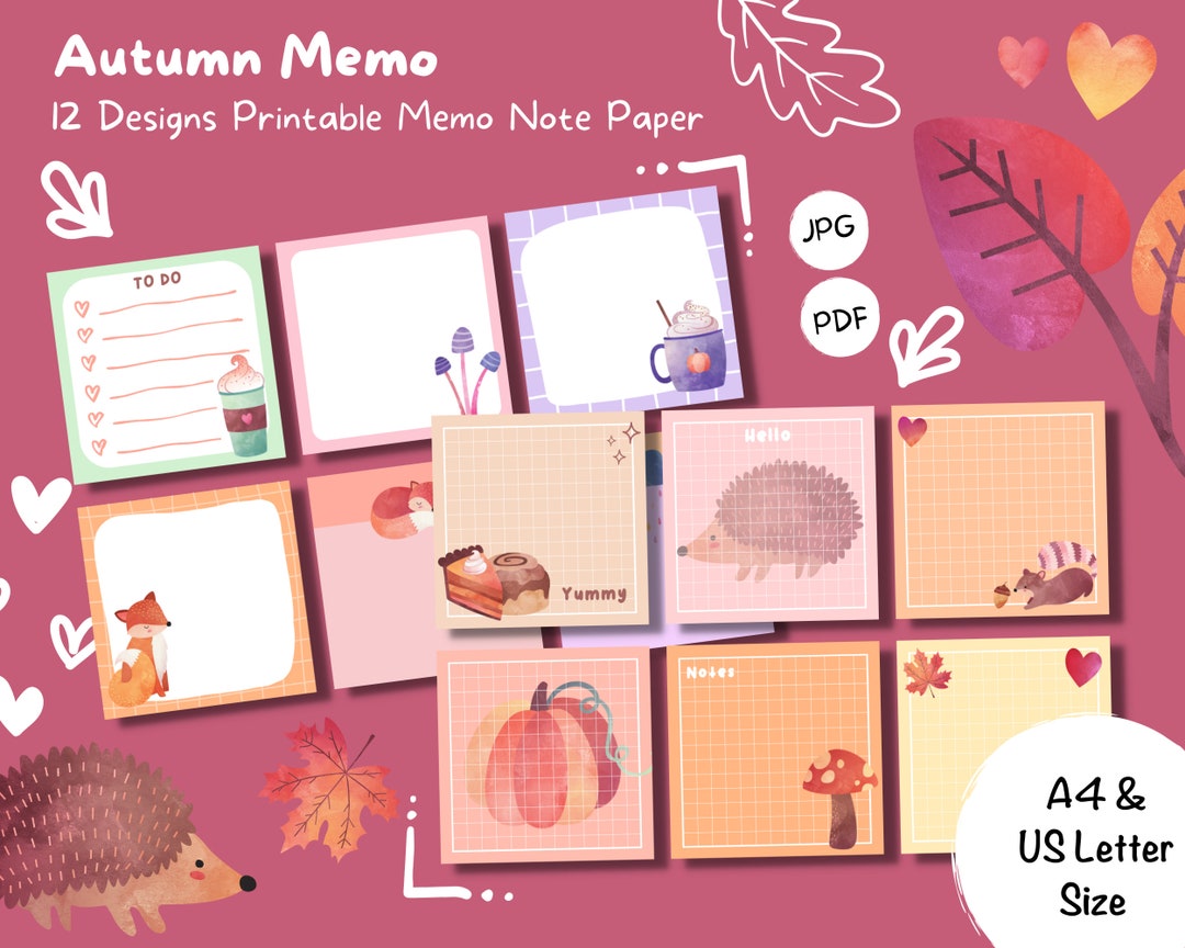 Cute Autumn Printable Memo Notes Instant Digital Download Snail Mail ...