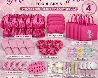 All-in-One Girls Spa Party Kit for 4 with Robes & Slippers | Sleepover Kit | Tween Spa Experience