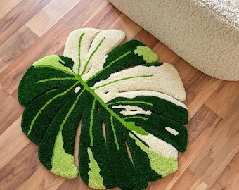 Woolen Monstera Rug Leaf Tufted Rug Green Plant Area Rug Aesthetic Carpet Tropical Home Decor Plant Lover Gift For Plant Mom Gift Accent Rug