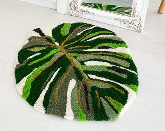 Monstera Rug Leaf Tufted Rug Green Plant Area Rug Aesthetic Carpet Tropical Home Decor Plant Lover Gift For Plant Mom Gift Leaf Accent Rug