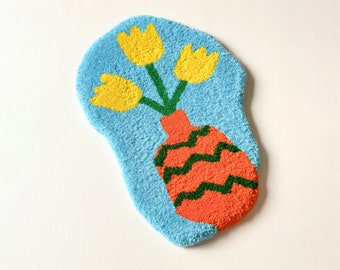 Tulipas amarelas para pendurar na parede, decoração floral, arte em ponto de punção, presente para ela, presente para amante de flores, presente para mãe de plantas.