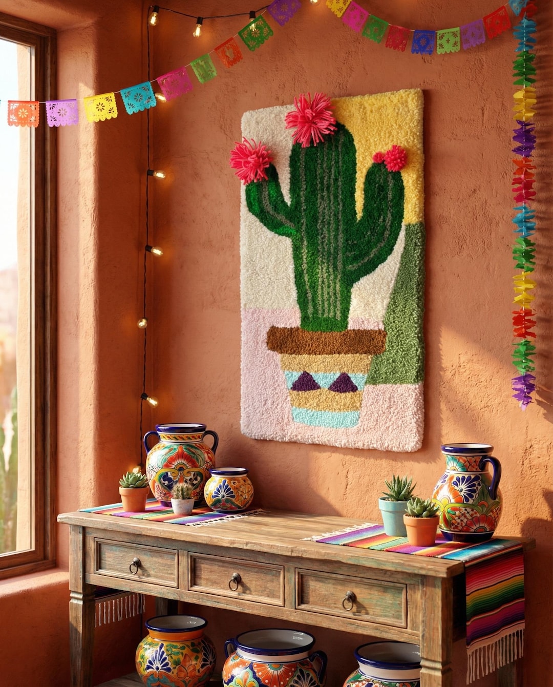Cactus Wall Hanging, Cactus Tufted Rug, Cacti Lover Gift for Plant