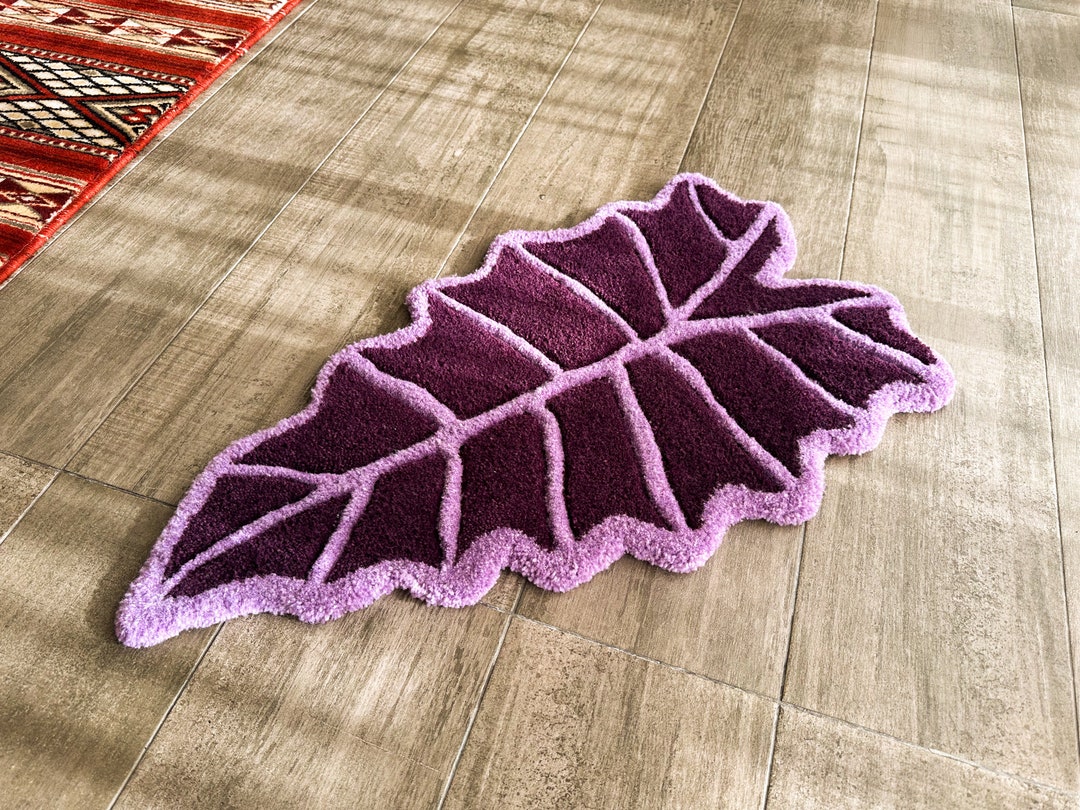 Woolen Alocasia Amazonica Tufted Rug Leaf Purple Rug Living Room Accent ...