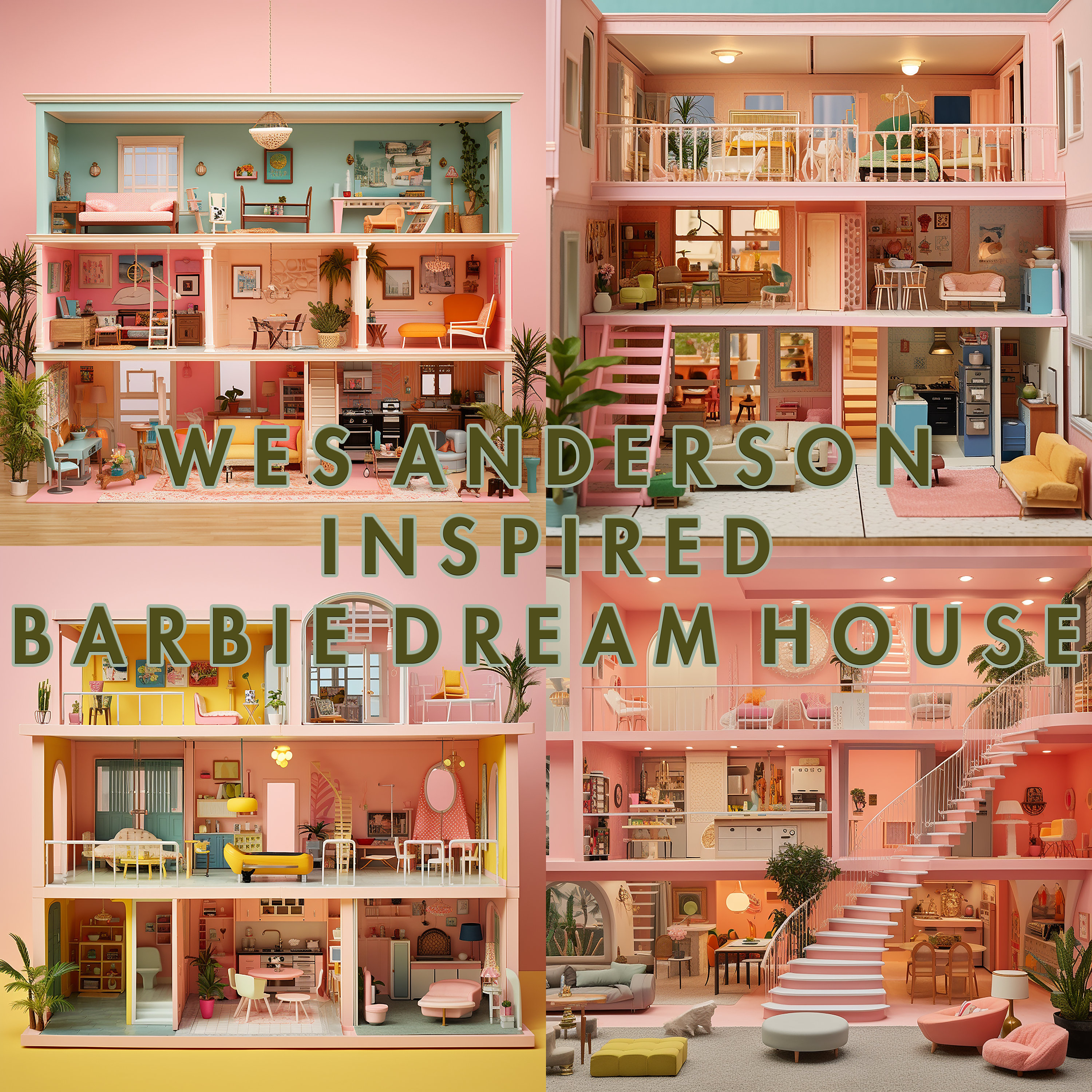 Wes Anderson Inspired Barbie Dream House Print Collection 4 Digital Downloads Etsy