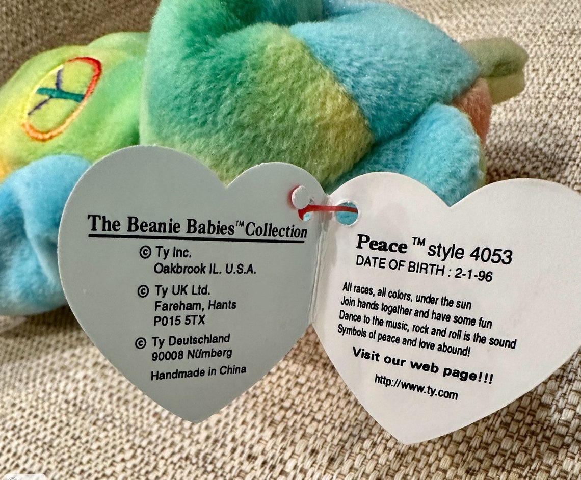 First Edition 1996 Peace Beanie Baby Rare Find Farham, Hants, PVC, MWMT