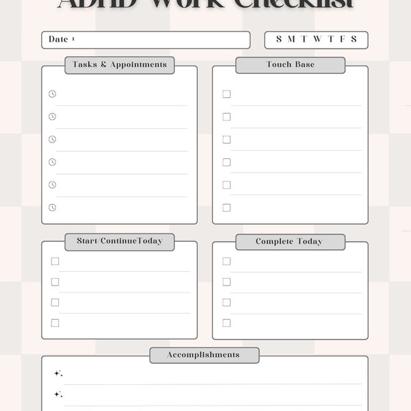 ADHD Daily Checklist for Work Classic Aesthetic