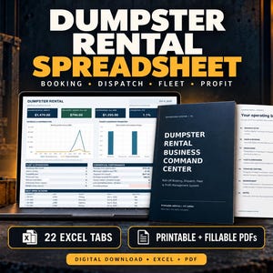 Dumpster Rental Spreadsheet for Excel: Booking, Dispatch, Fleet & Profit Tracker