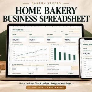 Home Bakery Planner Spreadsheet | Recipe Cost & Cake Pricing Calculator, Order Tracker, Profit Dashboard | Google Sheets